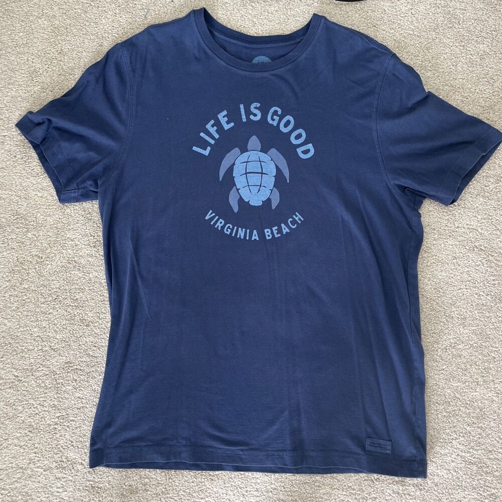Life is Good T-Shirt Womens Large Classic Fit Turtle Virginia Beach Blue Comfort